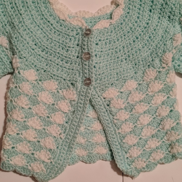 Grandma Made Crochet Sweater & Hat 0 -3 M Mint - Picture 2 of 8